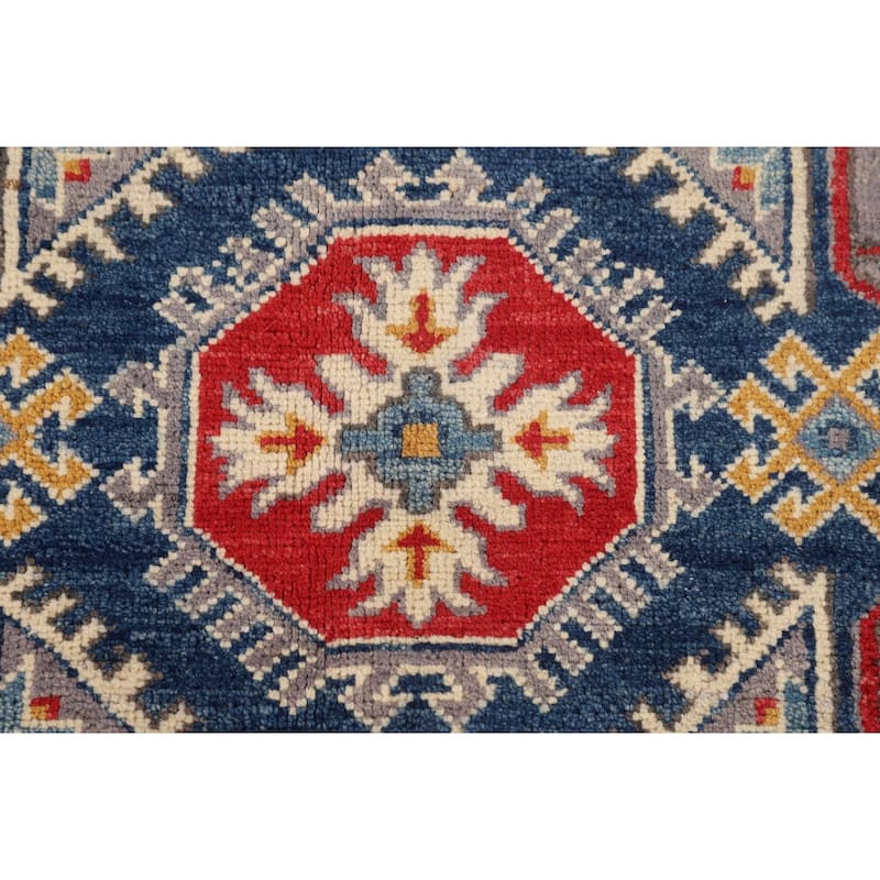 Gray Traditional / Geometric Kazak Rug Hand-Knotted Wool Carpet - 4'11" x 7'2"