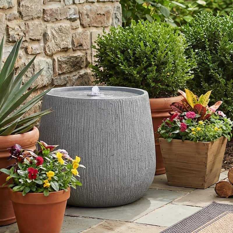 Christopher Knight Home - Modern 12.99"H Polyresin Outdoor Bowl Water Fountain with LED Light