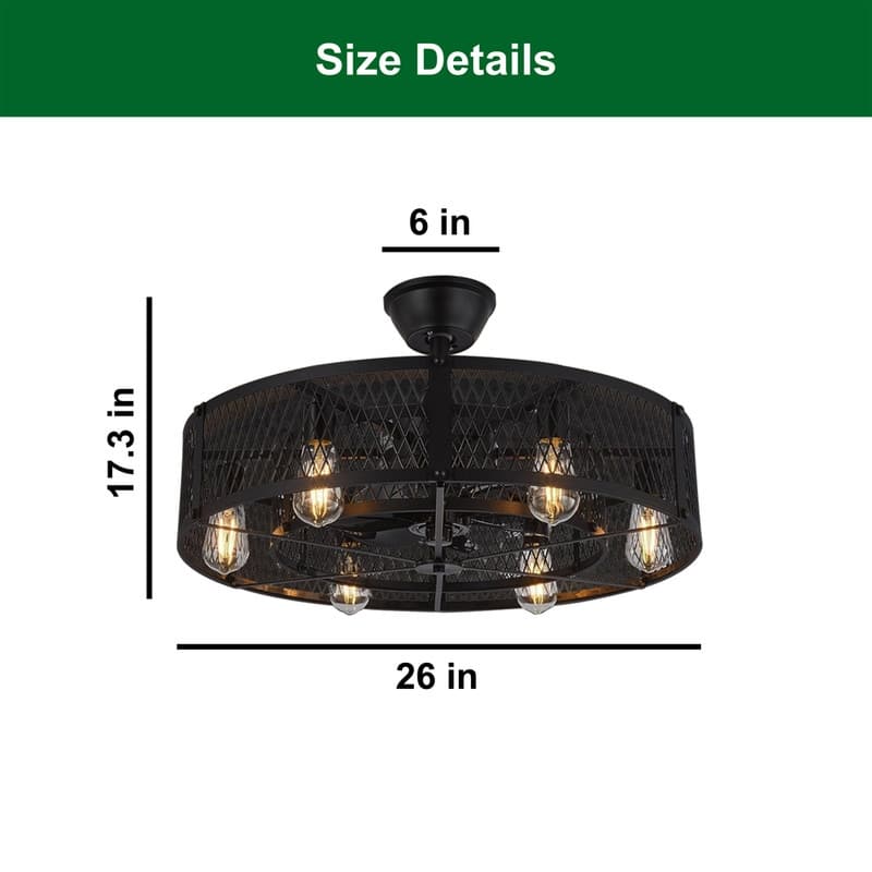 26” Modern style ceiling light black bedroom ceiling fans plastic fan and light
