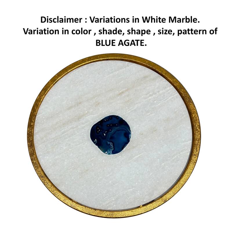 13 in. Gold and Blue Round Metal End Table, Sturdy Build End Side Table for Living Rooms