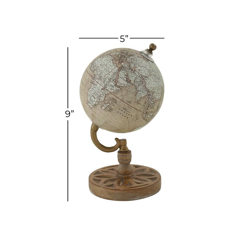 Wood Globe - Beige - Roche River Decor - 5"W x 5"L x 9"H