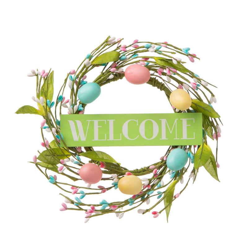 Glitzhome 30"H Easter Wooden Bunny Family Standing Porch Sign Decor with Wreath