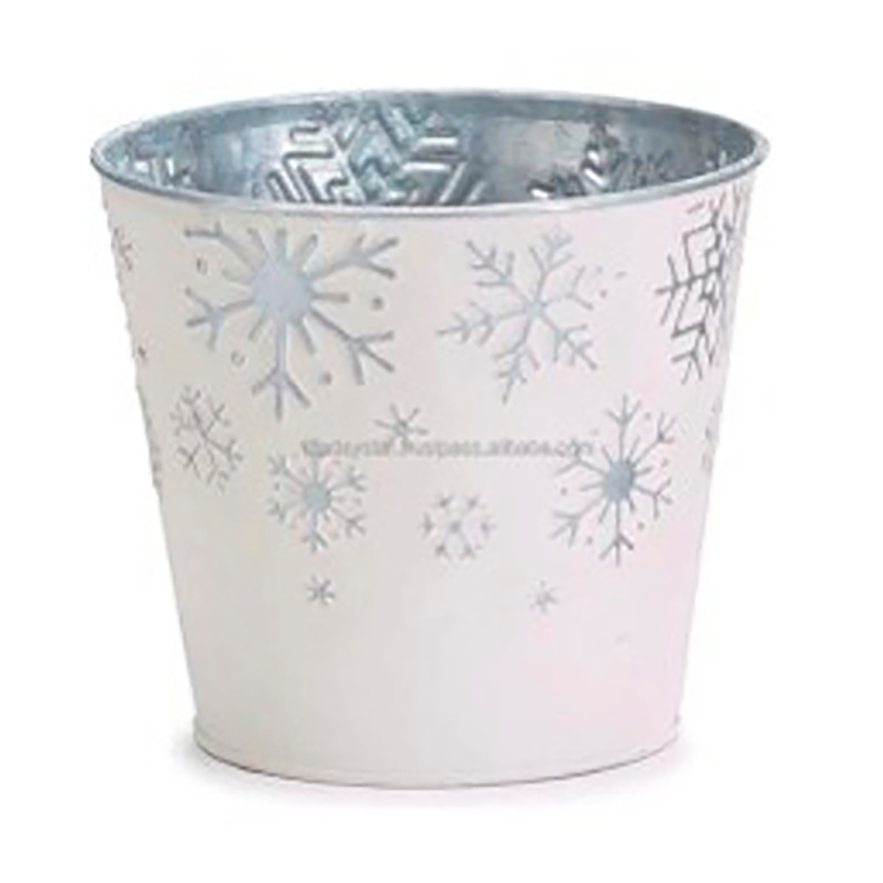White Metal Galvanized Christmas Planter with Snowflakes, 7" Height, 7.25" Width, Set of 2