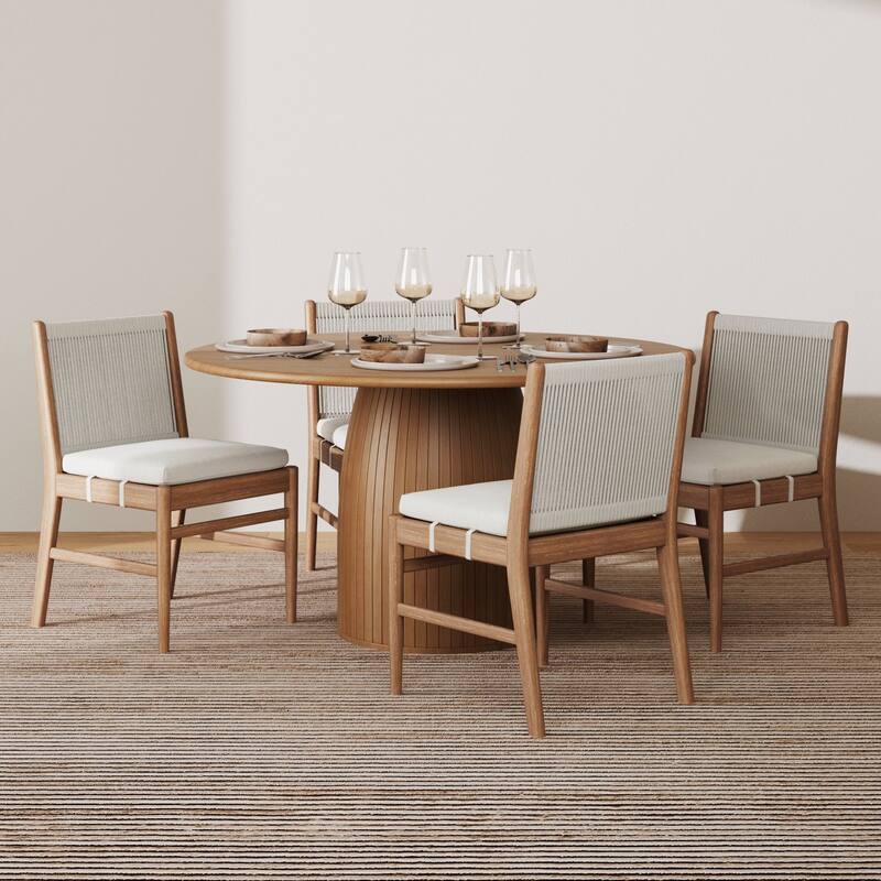 Kayden Solid Wood Dining Chair or Bar Stool with Woven Rope Backrest, Upholstered Stool for Kitchen or Bar