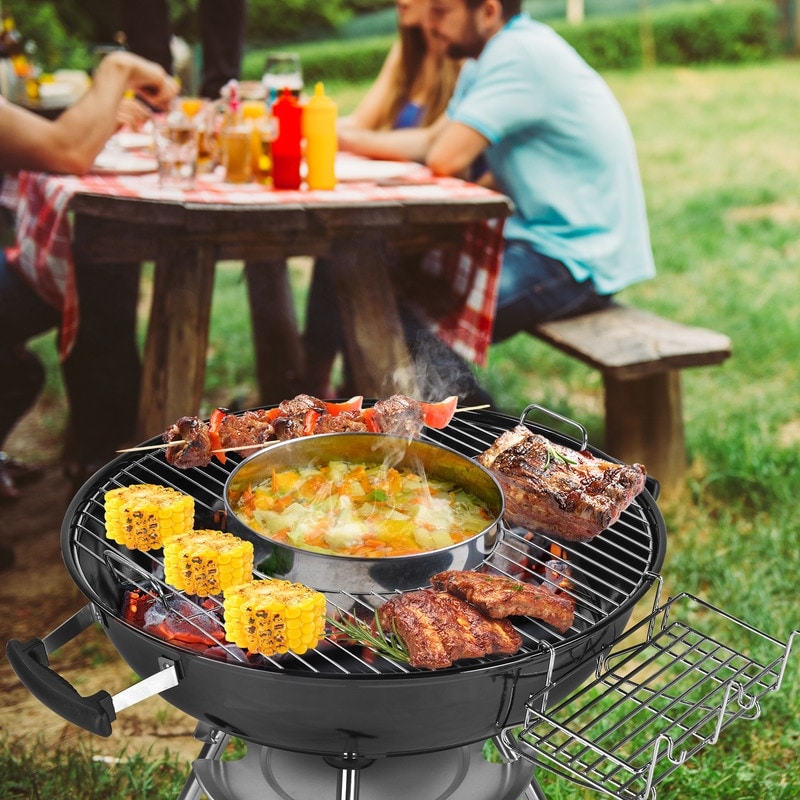 28 Inch Portable Charcoal Grill with Wheels and Storage Holder N A