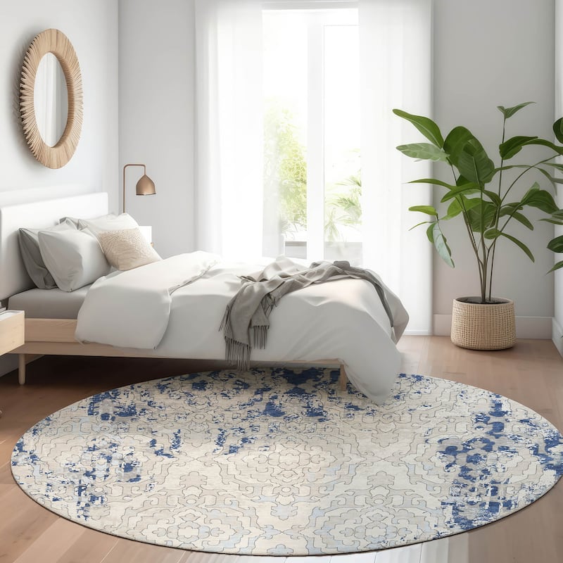 Premium Washable Super Soft Chic Soho Mayfield Rug - Navy - 8' x 8'
