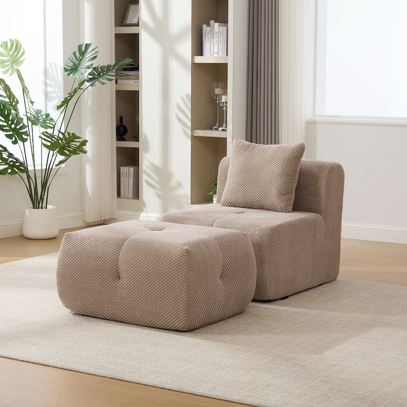 Modern Upholstered Accent Chair with Pillow and Ottoman,No Assembly Required - Taupe