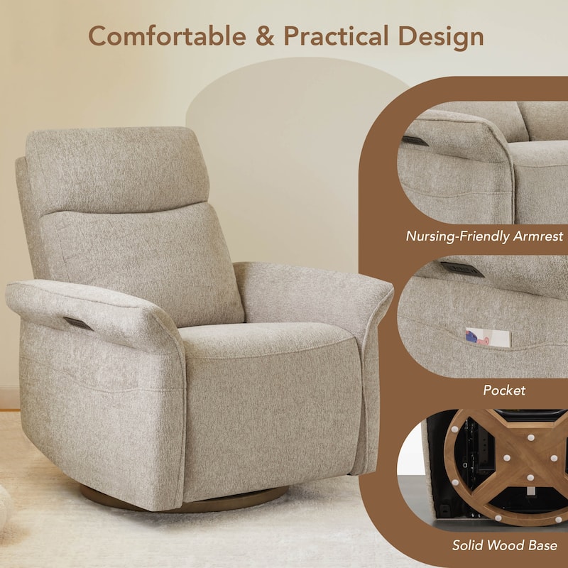 Spruce & Spring Power Swivel Recliner Chair Triple-Motor Nursery Glider