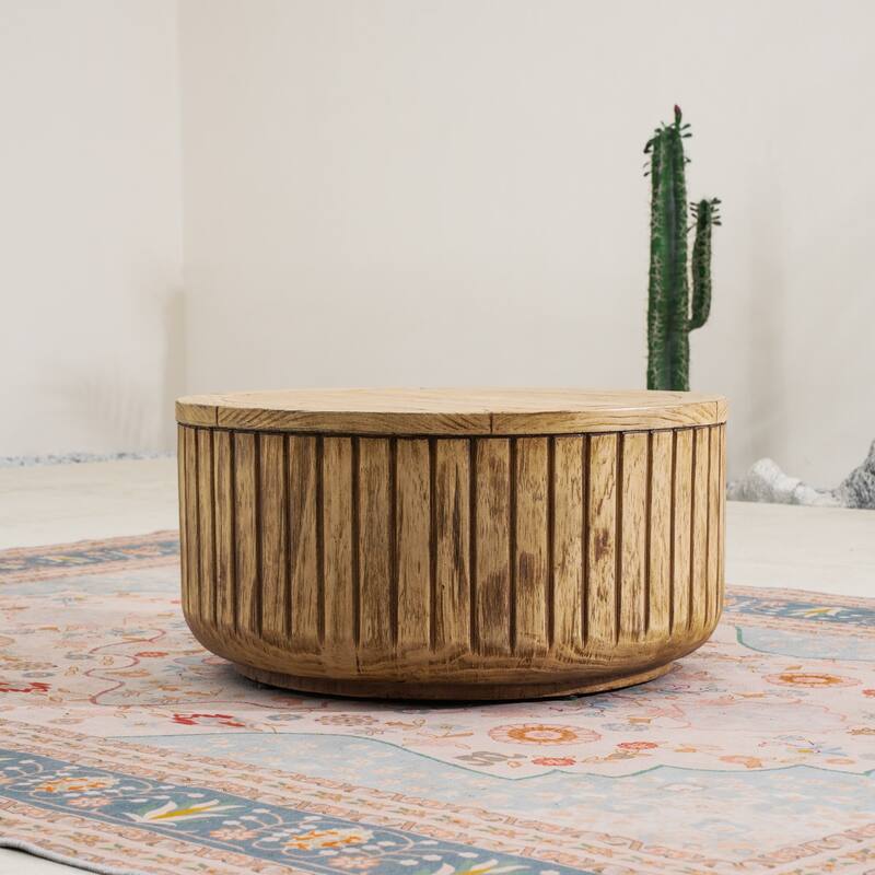 Rustic Faux Wood Terrafab Composite Round Coffee Table