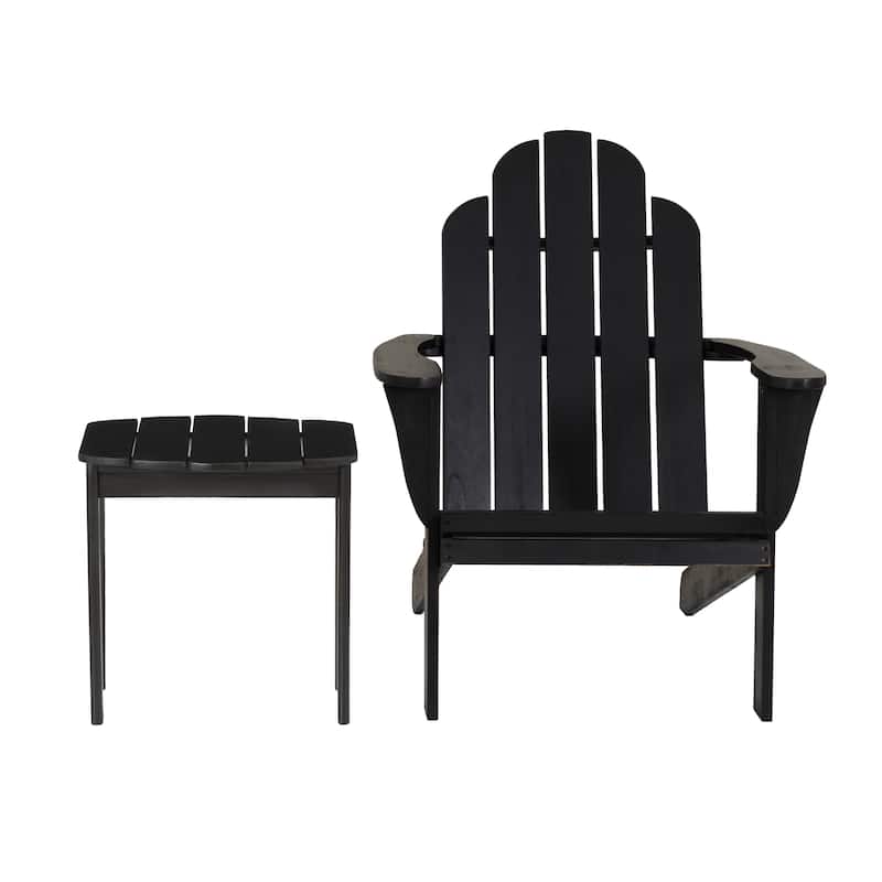 Gavil Black Acacia Wood 2-Piece Adirondack Chair and Table Set