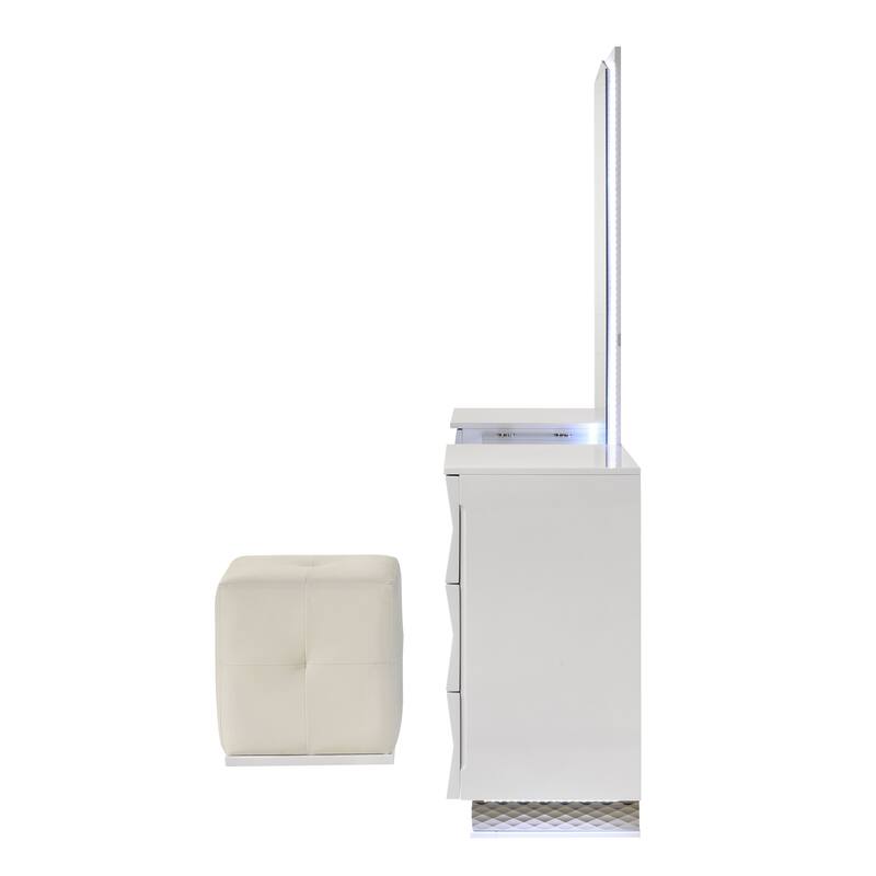 Furniture of America Emrix Modern 2-Piece White 6-Drawer Vanity Set with LED Light and Full-Length Mirror