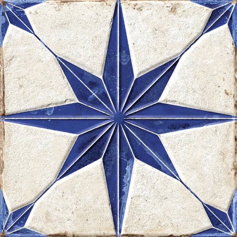 Palmera 9x9 Blue White Porcelain Star Square Wall and Floor Tile (6.96 sq ft/case) - 13 Pack
