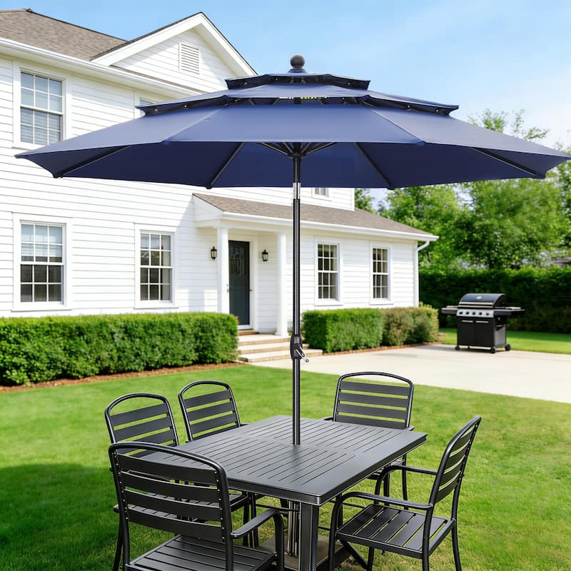 Ainfox 10 ft Patio Outdoor Umbrella with 3 Tiers and Crank Tilt Market Table Umbrella
