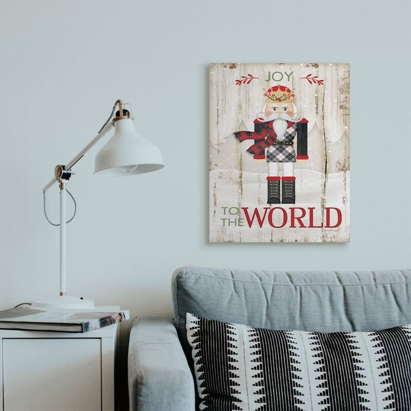 Stupell Joy to the World Quote with Christmas Nutcracker Canvas Wall Art - Multi-Color
