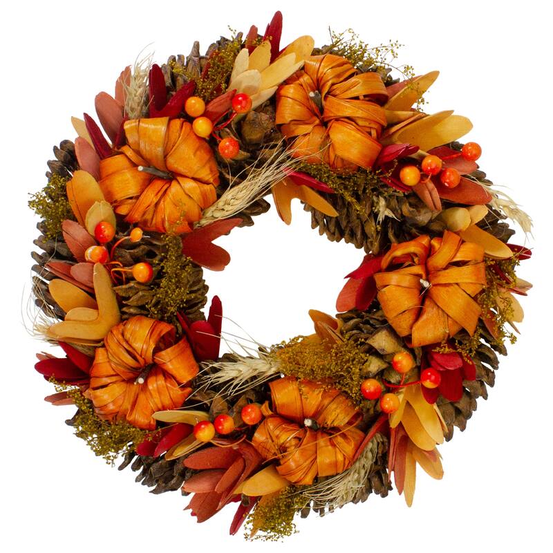 Mini Pumpkins and Berries Autumn Harvest Wreath - 13" - Unlit