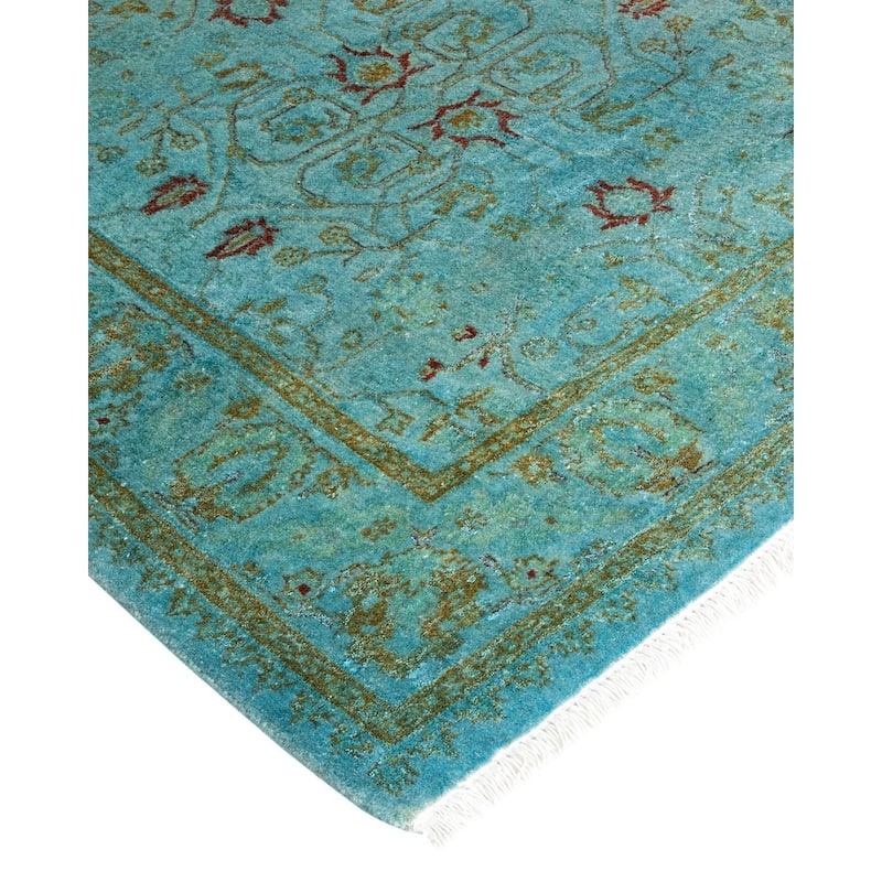 Overton Hand Knotted Wool Vintage Inspired Modern Contemporary Overdyed Blue Runner Rug - 2' 7" x 12' 3"