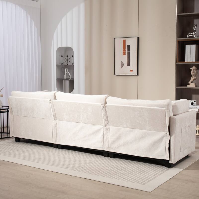 32"x111"x34" Comfy 3-Seater Chenille Fabric Sofa for Living Room
