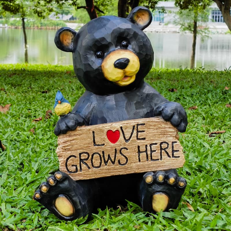 Sitting Bear with Love Sign Outdoor Patio Decoration - 14.75"