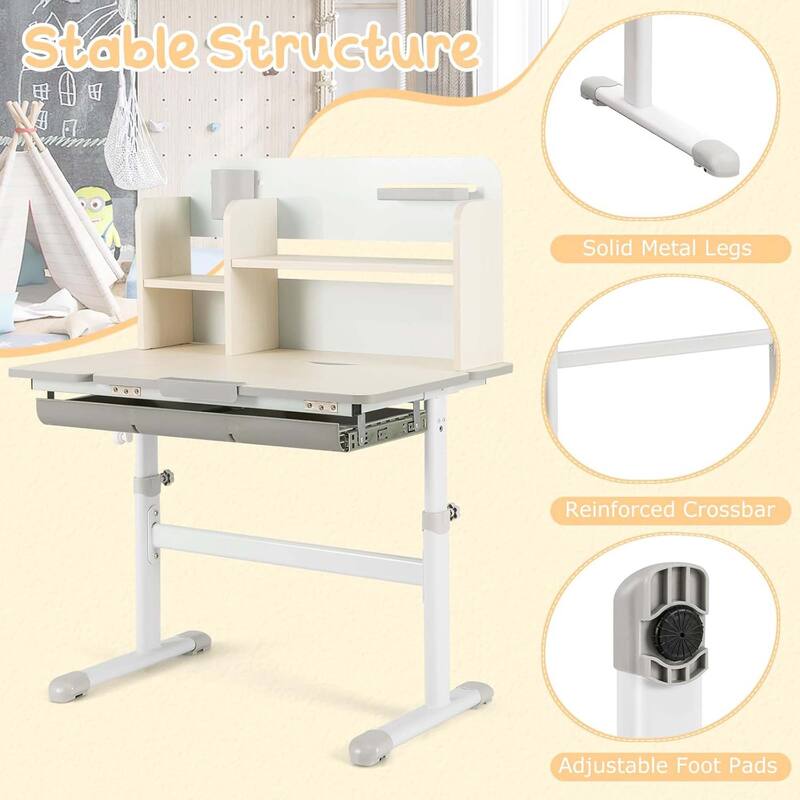 Kids Study Desk Height Adjustable Writing Table w/ Tilt Desktop