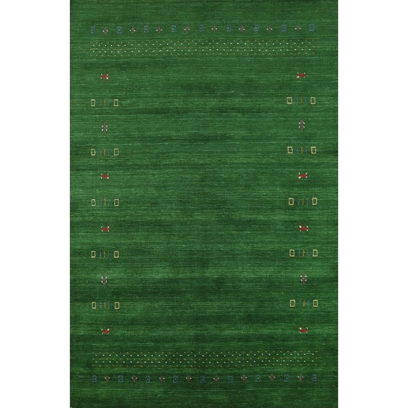 Green Gabbeh Oriental Rug Hand-Knotted Wool Carpet - 5'0" x 7'6"