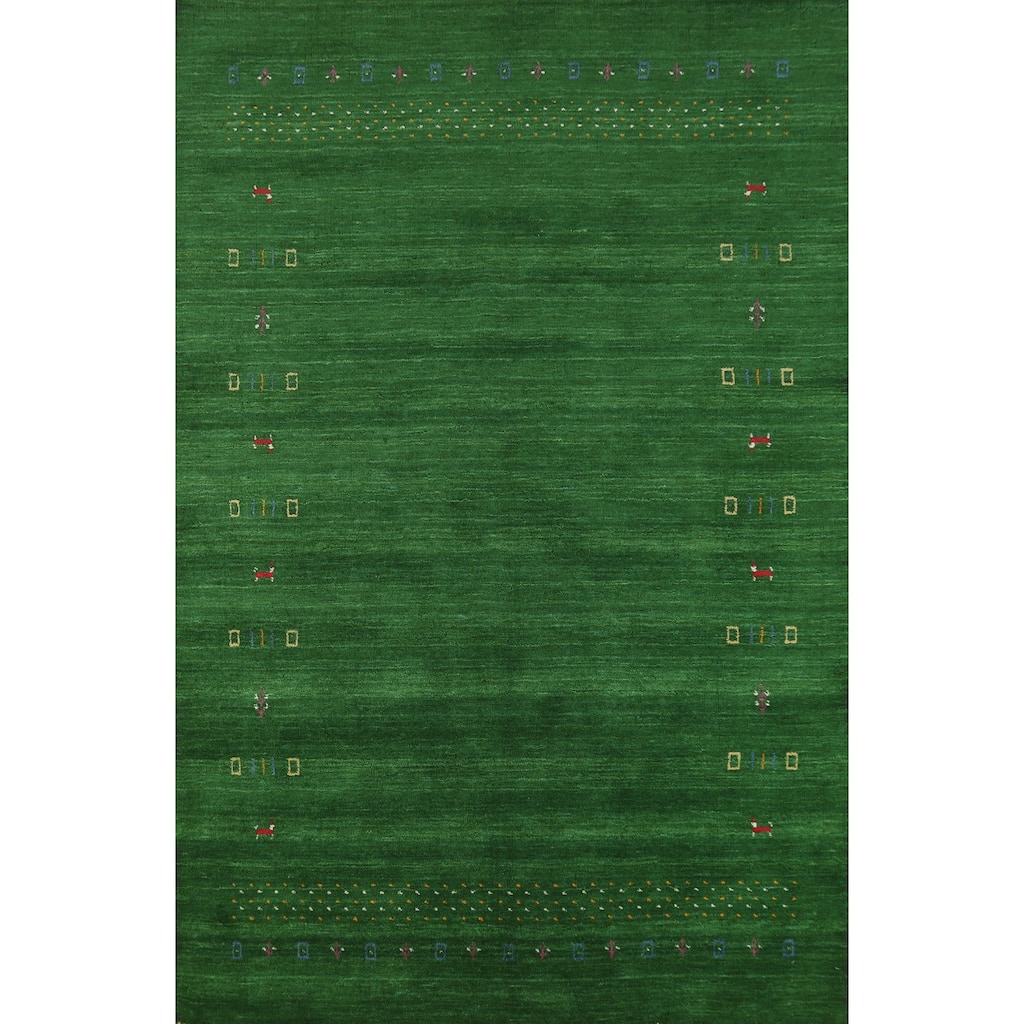 Green Gabbeh Oriental Rug Hand-Knotted Wool Carpet - 5'0" x 7'6"