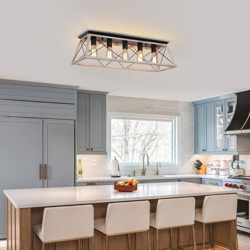 Starsky Farmhouse Rectangular Flush Mount Ceiling Light with Open Cage Design