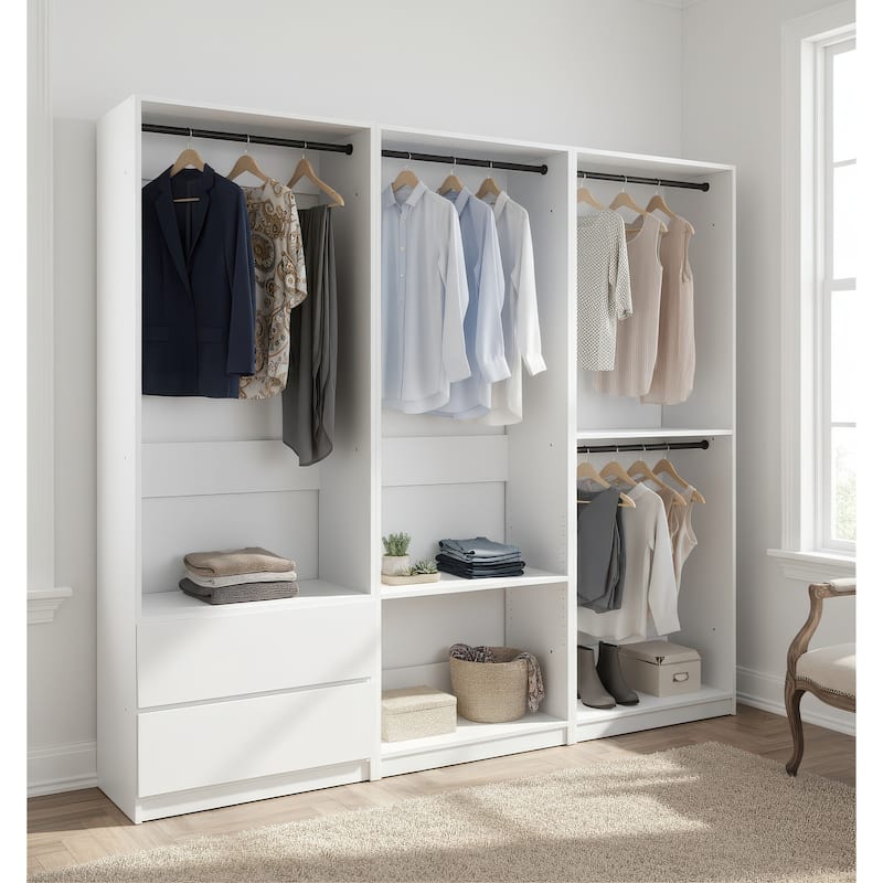 Prosper White Freestanding Walk in Wood Closet System - 94.2"W x 15.7"D x 83" H