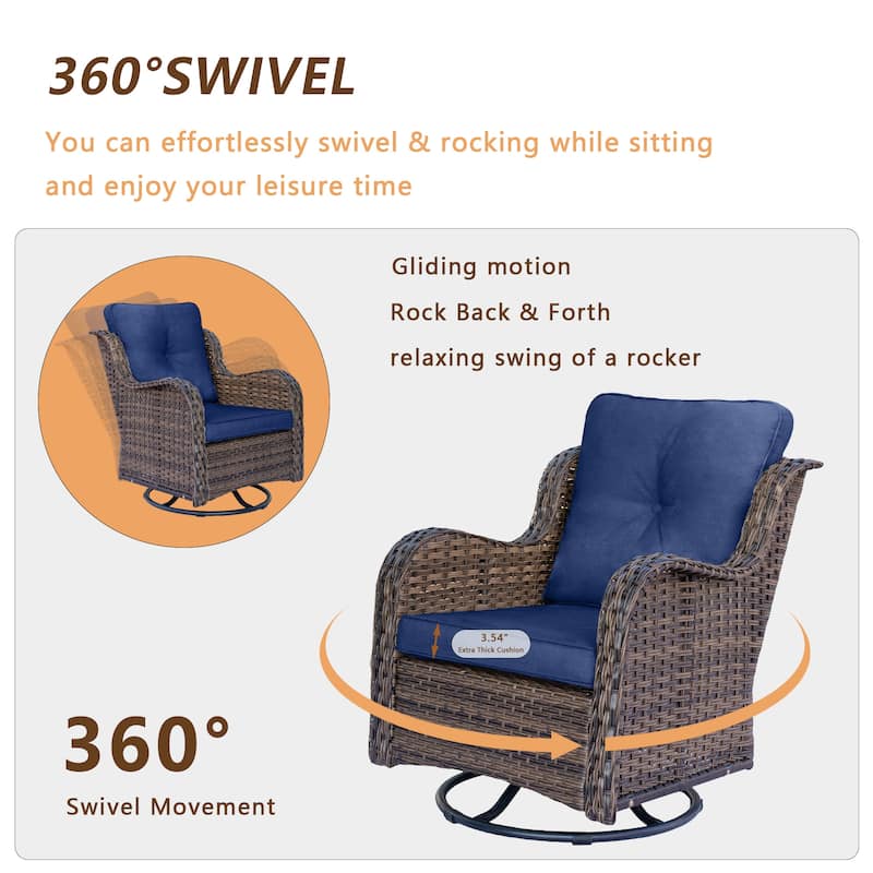 9 Piece Outdoor Wicker Patio Conversation Swivel Chairs Furniture Sets