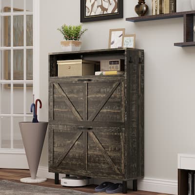 Farmhouse Shoe Storage Cabinet with Barn Door Design