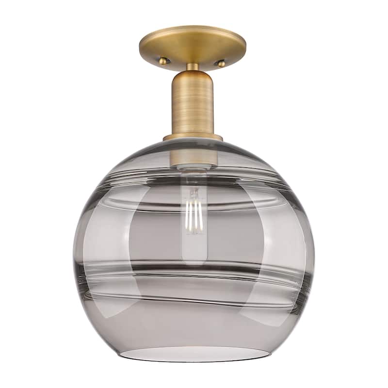 Innovations Lighting 716-1C-14-10 Rochester Semi-Flush Rochester 10" - Brushed Brass / Light Smoke