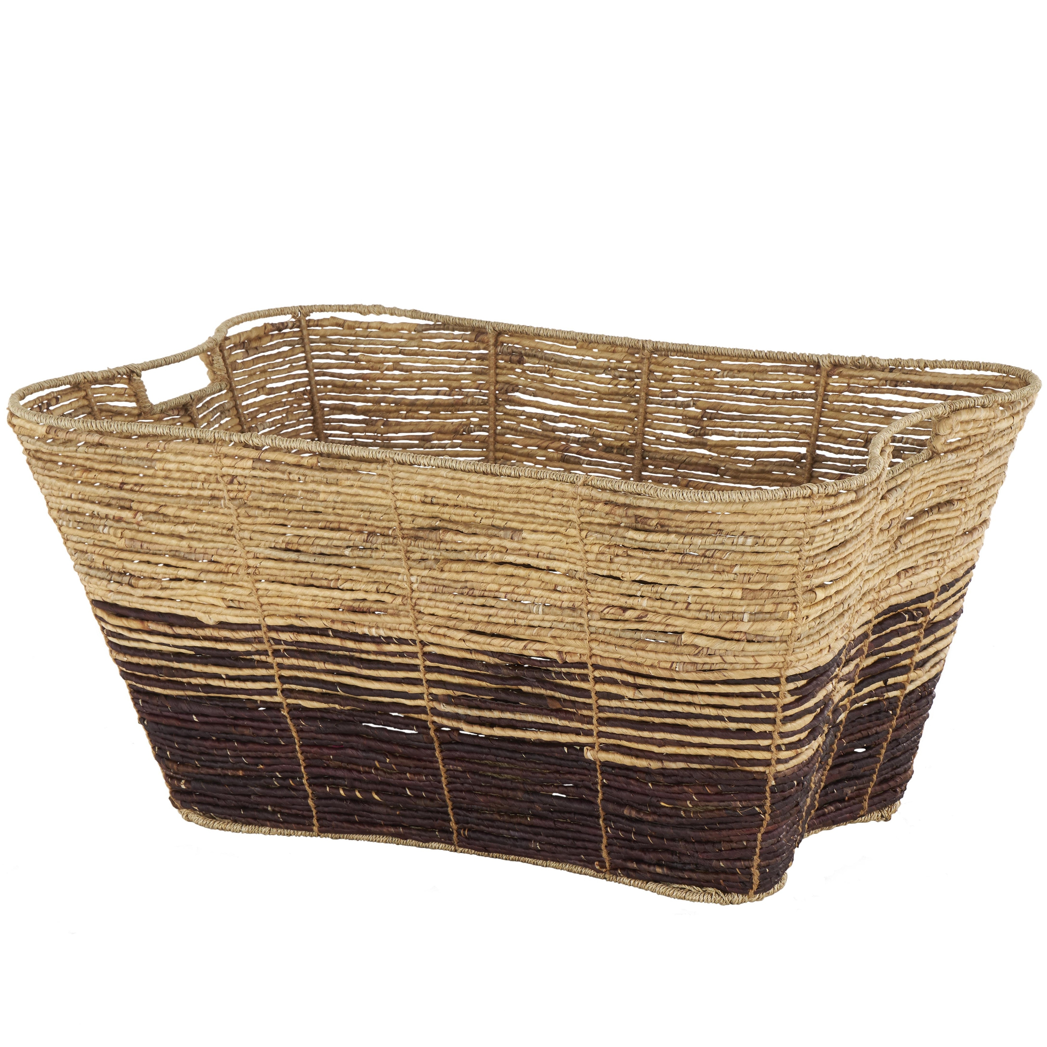 Seagrass Handmade Oversized Color Block Decorative and Functional Storage Basket with Slot Handles - Brown - Roche River Decor