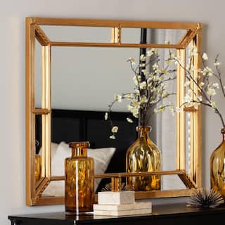 Iskra Rectangular Mirror with Antique Goldleaf Frame - Modern Decorative Wall Accent for Living Room, Bedroom, or Entryway