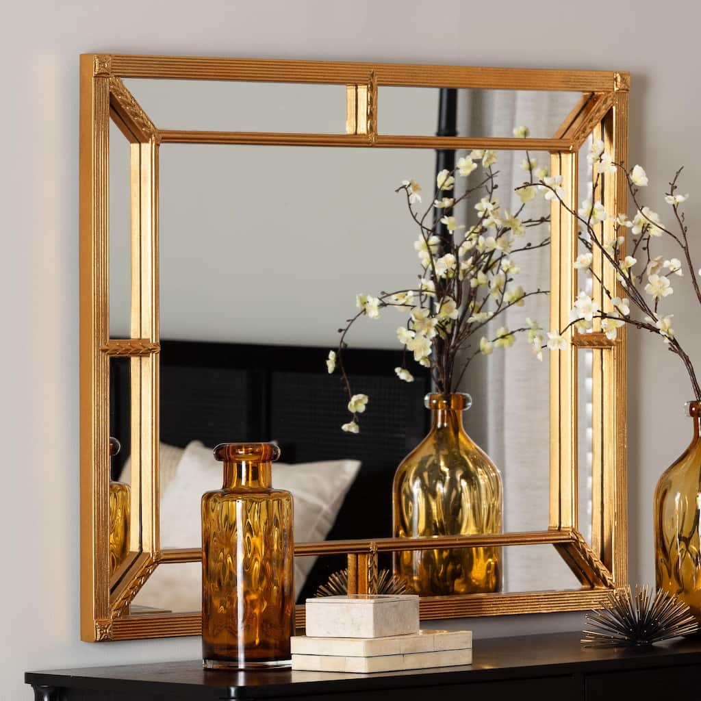 Iskra Rectangular Mirror with Antique Goldleaf Frame - Modern Decorative Wall Accent for Living Room, Bedroom, or Entryway