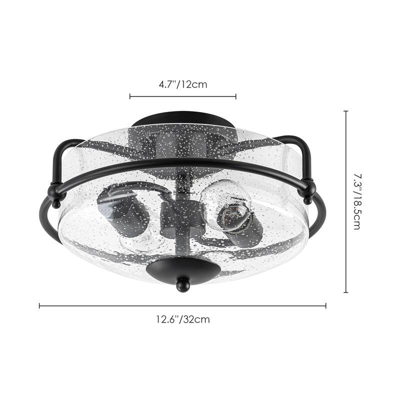 2-Light Modern Transitional Metal & Glass Flush Mount with Clear Bubble Glass Shade for Bedroom - 12.6 in. W x 7.3 in. H