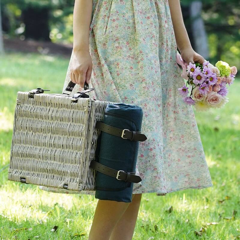 Picnic Basket Sets for 2 Persons with Insulation Cooler,Waterproof Picnic Blanket, Tableware for Family,Party,Outdoor