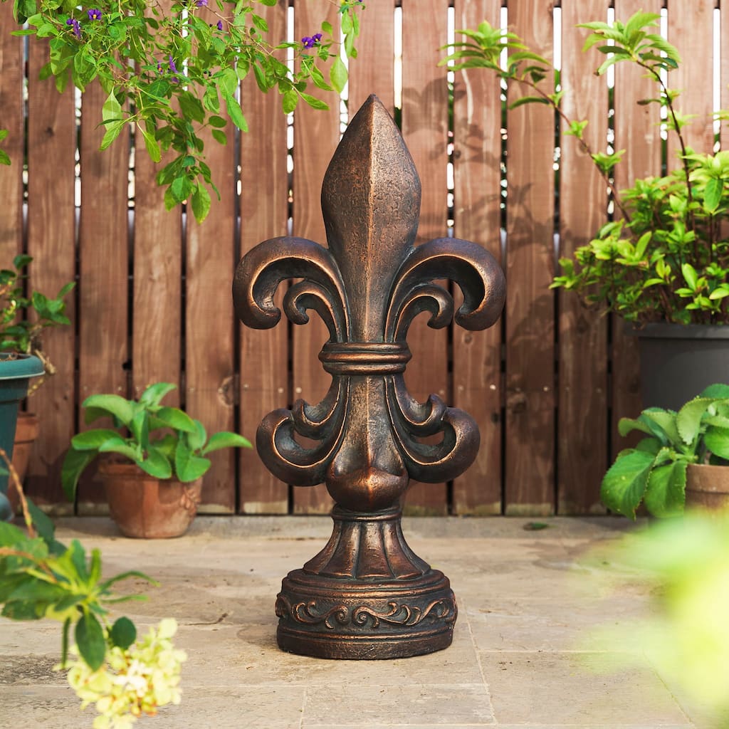 Glitzhome 21.25"H or 27.25"H MGO Bronze Standing Fleur De Lis Statue Indoor Outdoor Sculpture
