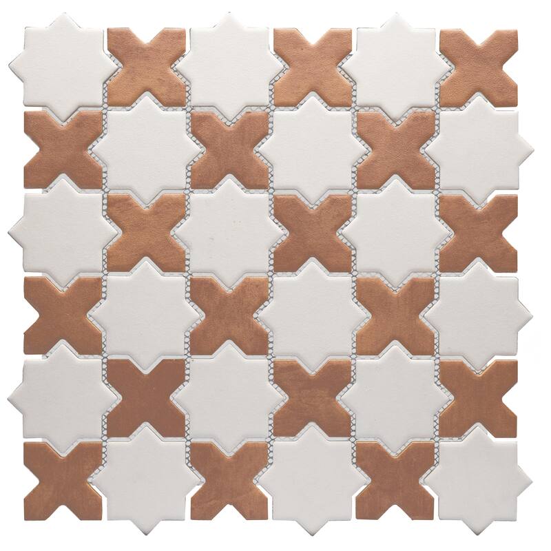 Merola Tile Sentier des Cotto 2" Cross with White Star 11-7/8" x 11-7/8" Porcelain Floor and Wall Tile