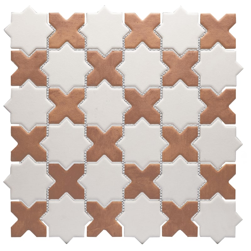 Merola Tile Sentier des Cotto 2" Cross with White Star 11-7/8" x 11-7/8" Porcelain Mosaic Floor and Wall Tile