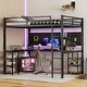 preview thumbnail 3 of 13, Full XL Metal Loft Bed with Desk and Shelves,