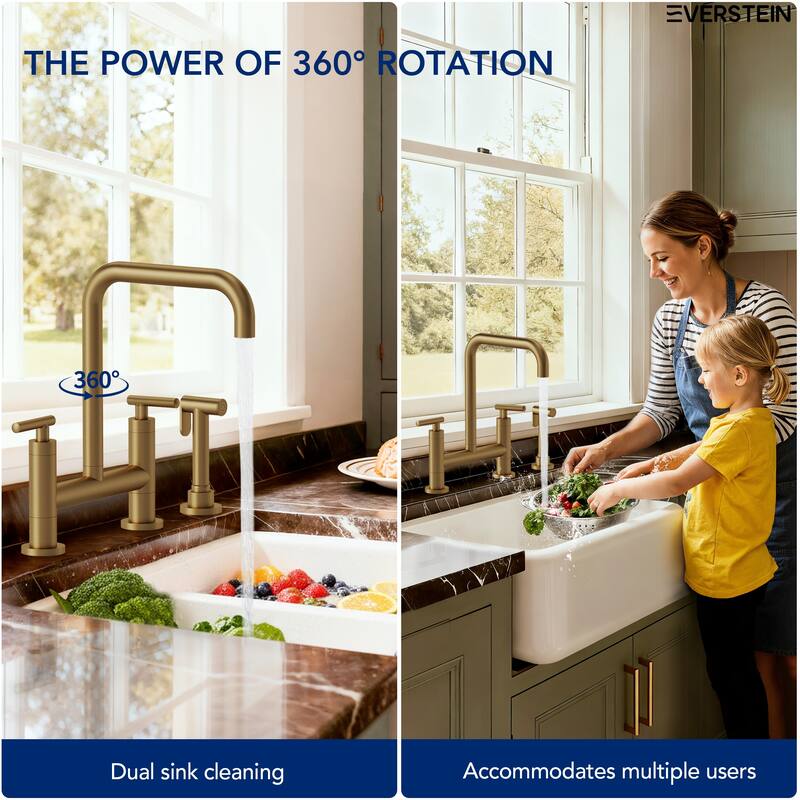 2-Handle Deck Mount Kitchen Faucet 2-Hole Bridge Kitchen Faucet with Side Sprayer
