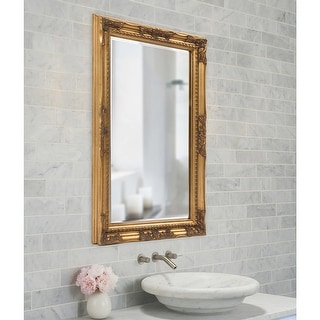 Allan Andrews Gold Rectangular Beaded Texture Wood Framed Wall Mirror - 36"H x 24"W