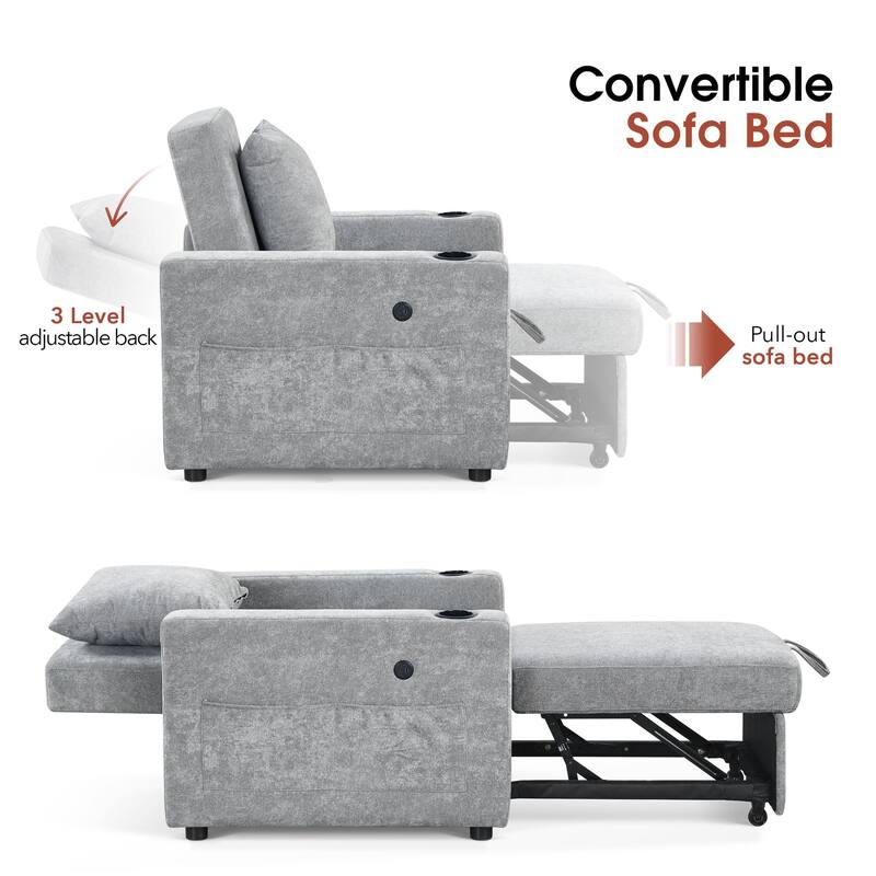MCombo 3 in 1 Convertible Sleeper Sofa Bed, Pull Out Couch with Adjustable Backrest, Upholstered Recliner Chair VN6001