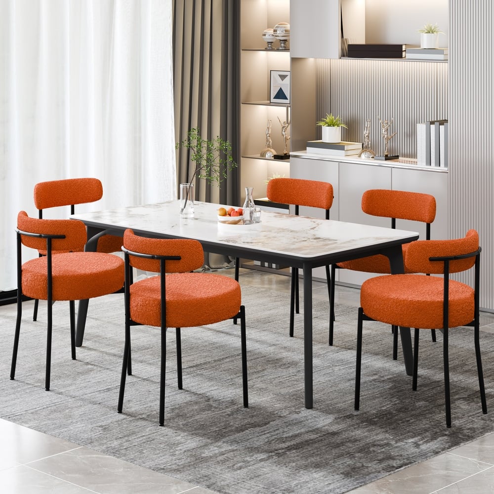 XINMICS Upholstered Boucle Dining Chairs with Black Metal Legs