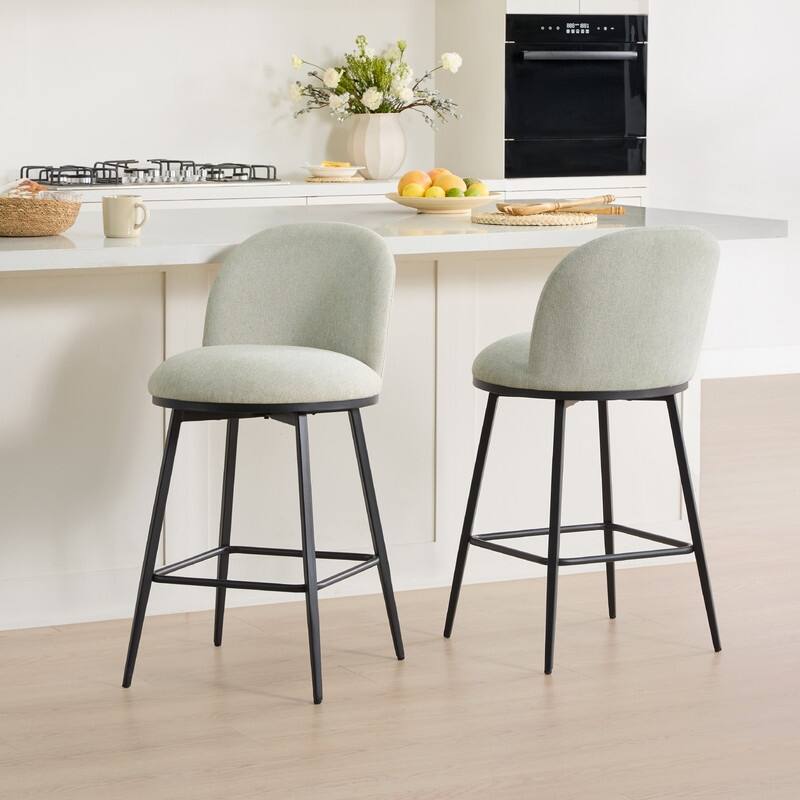 Beverly Swivel Counter Bar Stool Set 26 in Barstools with Metal Frame - Set of 2 - Light