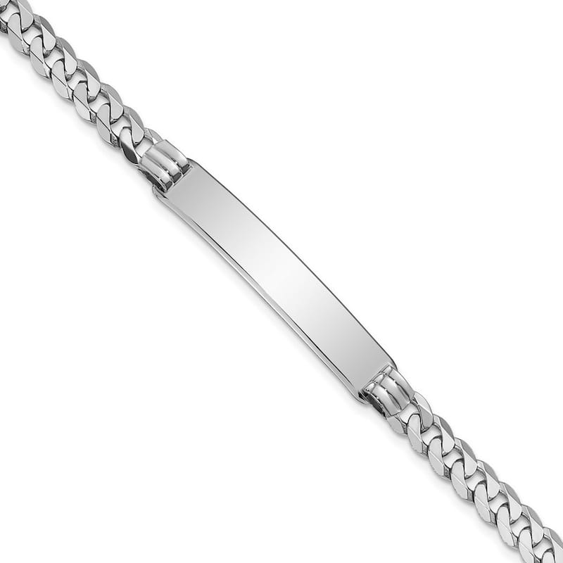 Curata 7.5mm 14k White Gold Engravable Flat Curb Link ID Bracelet