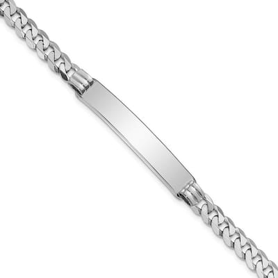 Curata 7.5mm 14k White Gold Engravable Flat Curb Link ID Bracelet