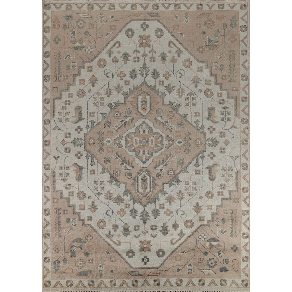 Geometric Heriz Serapi Indian Area Rug Handmade Grey Wool Carpet - 8'11" x 11'10"