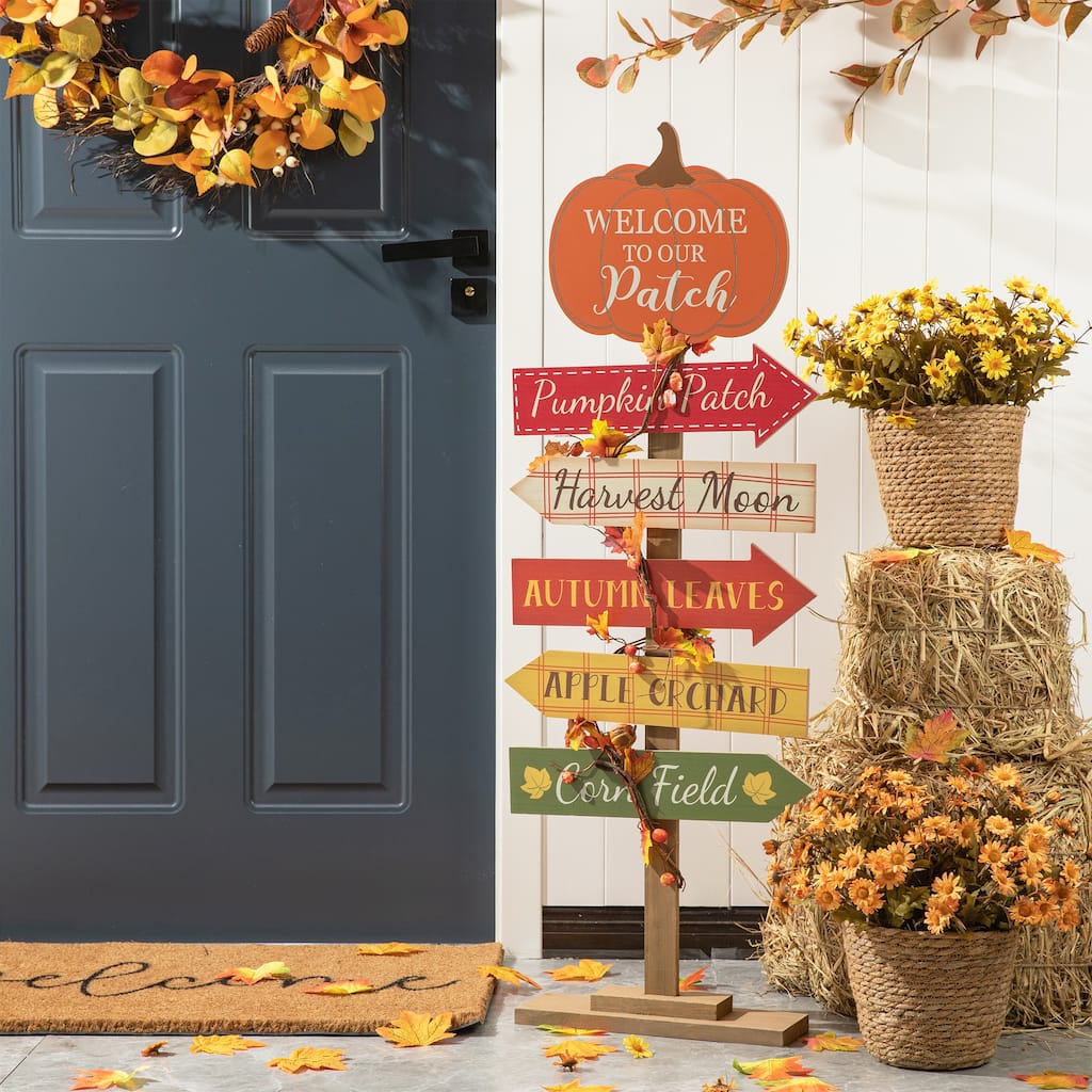 Glitzhome 42.5"H Fall Standing Wooden Pumpkin Patch Porch Sign