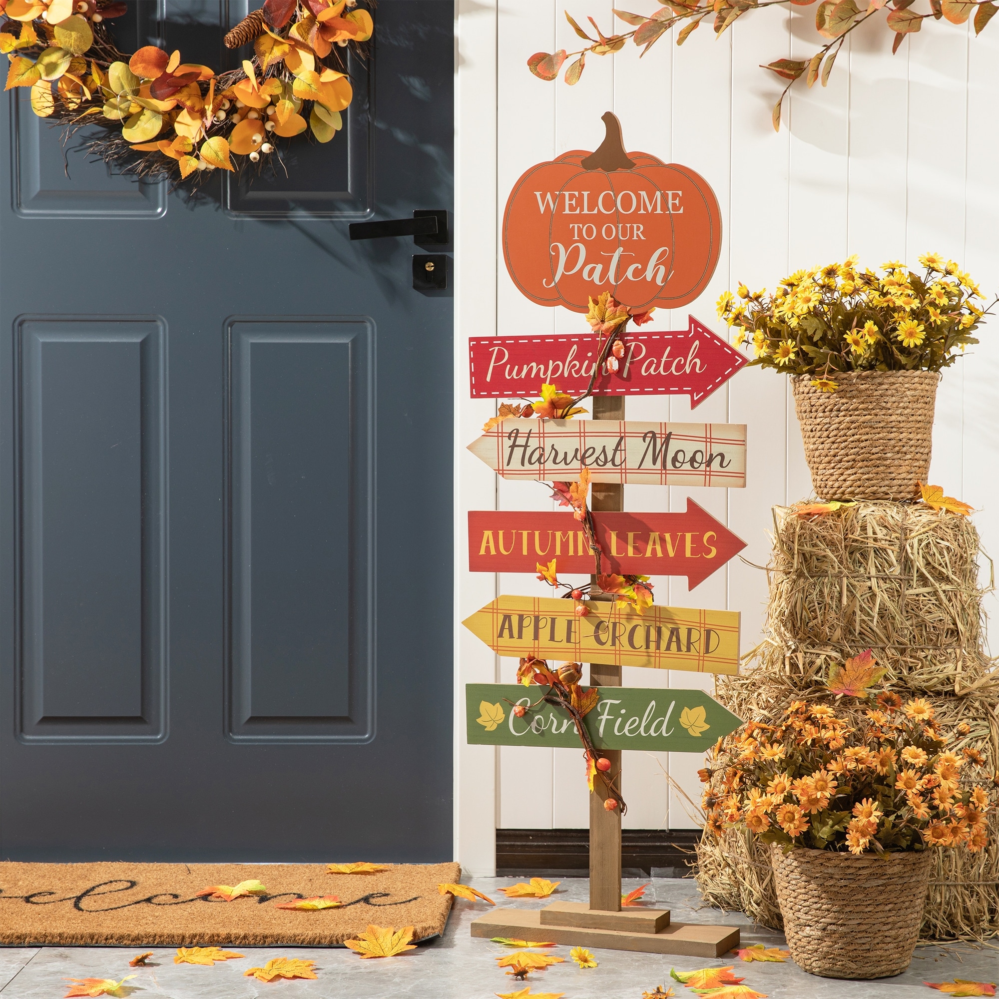 Glitzhome 42.5"H Fall Standing Wooden Pumpkin Patch Porch Sign