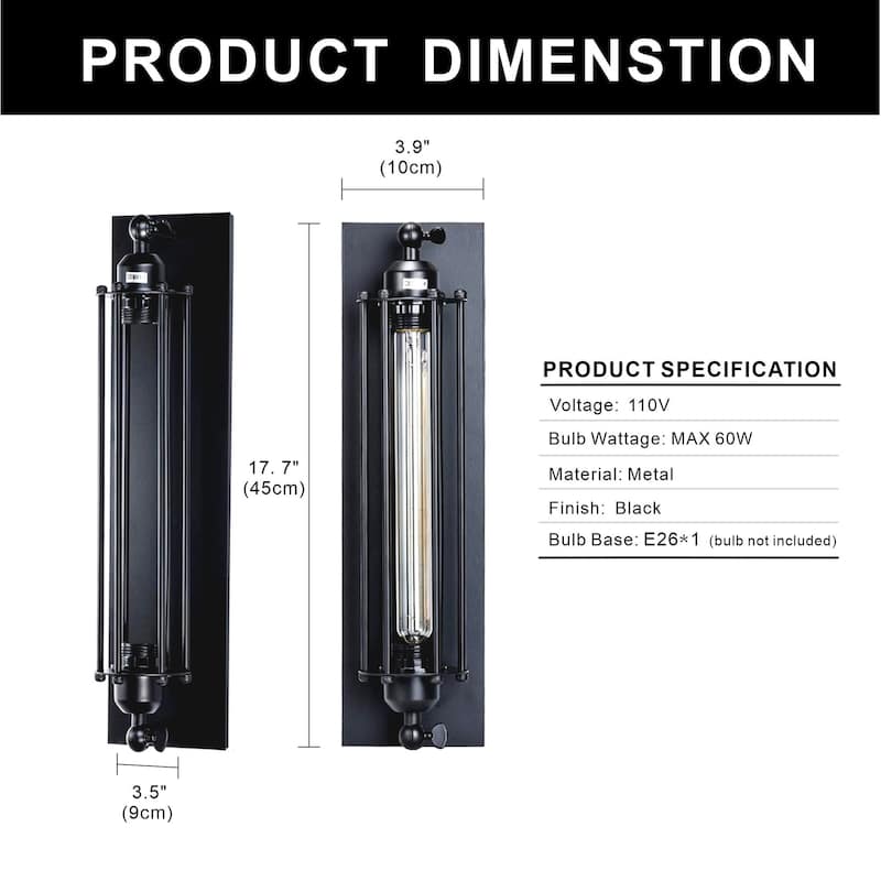 YANSUN 1-Light Metal Cage Wall Sconces Modern Wrought Iron Wall Lamp for Bedside Bar Restaurant - 3.94in.